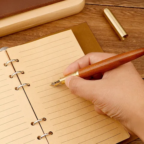 Vintage Brass Sandalwood Fountain Pen Fine Nib Artistic Business Office Writing Calligraphy Pen Gift For Students Adults