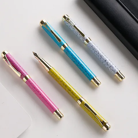 Marble Pattern Copper Fountain Pen Luxury Business Gift Pen With Iridium Nib Gold Trim Engraved Office Writing Stationery