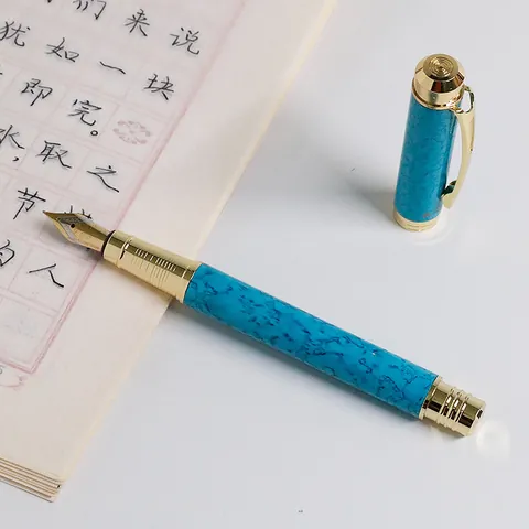 Marble Pattern Copper Fountain Pen Luxury Business Gift Pen With Iridium Nib Gold Trim Engraved Office Writing Stationery