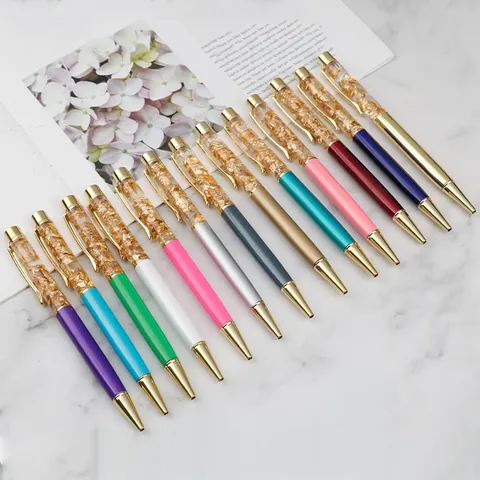 Luxury Metal Gold Foil Crystal Ballpoint Pen Elegant Twist Writing Pen For Business Office School Gift Stationery