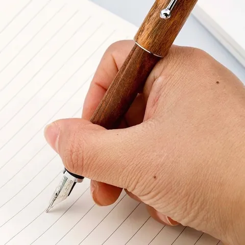 Vintage Wood Grain Luxury Solid Wood Fountain Pen Polished 0.5mm Nib Business Writing Office Stationery Gift For Teachers Students