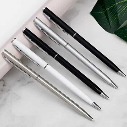 Business Minimalist Metal Ballpoint Pen Slim Twist Mechanism Writing Pen For Hotel Office School Stationery Gift