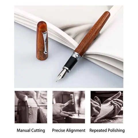 Vintage Wood Grain Luxury Solid Wood Fountain Pen Polished 0.5mm Nib Business Writing Office Stationery Gift For Teachers Students