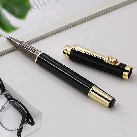 Luxury Metal Dragon Rollerball Pen 0.5mm Black Ink Business Signature Pen Office School Writing Supplies Gift Pen Gold Silver