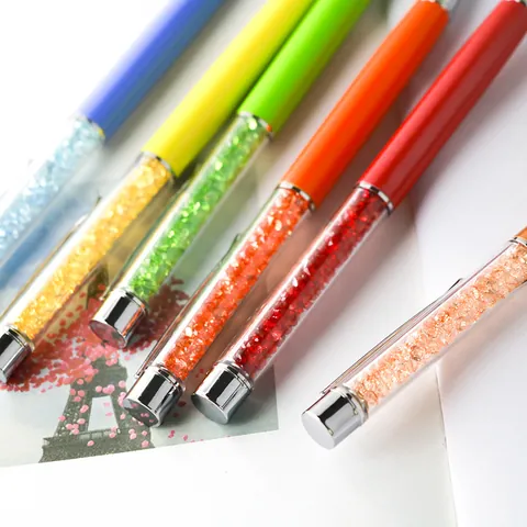 Luxury Metal Ballpoint Pen Rhinestone Filled Flat Top Crystal Pen Smooth Writing Fashion Stationery Business Gift Office School Supply