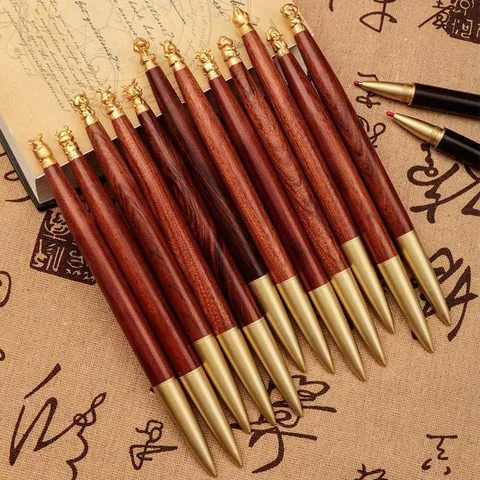 Stylo Roller Fait Main en Bois et Laiton Signe du Zodiaque Chinois Encre Noire Stylo d'Écriture Affaires Cadeau Bureau