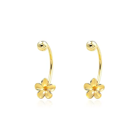 Pendientes de Botón de Plata de Ley 925 con Diseño Floral en Forma de C y Cierre de Rosca Diseño de Nicho Minimalista para Mujer