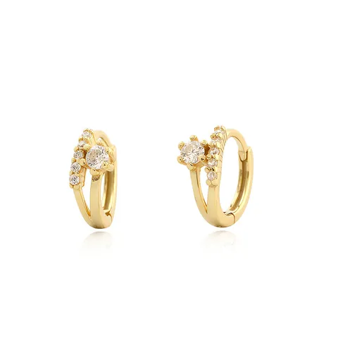 Pendientes de Aro con Hebilla de Circonia de Plata de Ley S925 Minimalista Geométrico de Lujo Joyería para Mujer Oro Plata