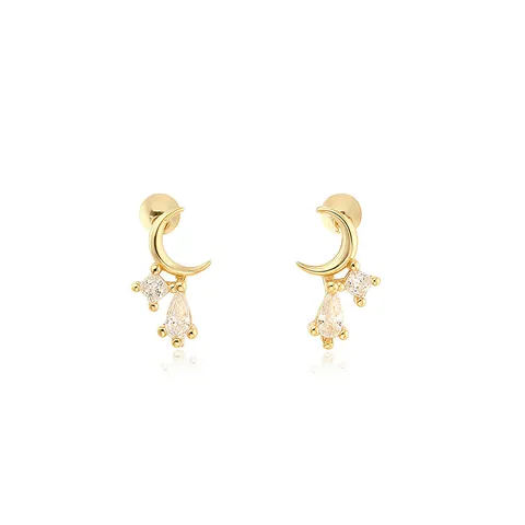 Pendientes de Botón de Plata de Ley 925 con Luna Estrella y Circonia Joyería de Piercing Delicada para Mujer