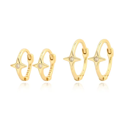 Pendientes de Aro Huggie de Estrella de Plata de Ley 925 con Diamantes de Imitación Joyería Delicada para Mujer