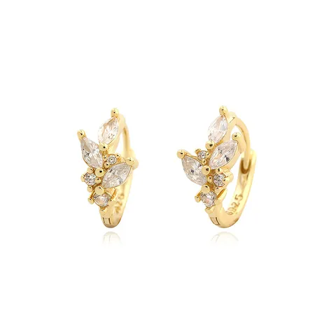 Pendientes de Aro de Plata de Ley 925 con Hoja de Circonia para Mujer Lujo Ligero Oro Plata Galvanizado Joyería