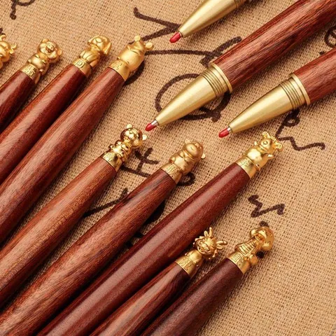 Stylo Roller Fait Main en Bois et Laiton Signe du Zodiaque Chinois Encre Noire Stylo d'Écriture Affaires Cadeau Bureau