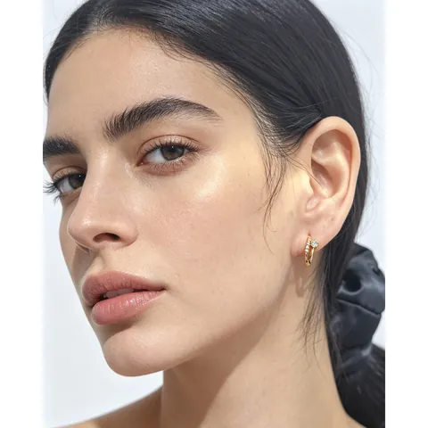 Pendientes de Aro con Hebilla de Circonia de Plata de Ley S925 Minimalista Geométrico de Lujo Joyería para Mujer Oro Plata