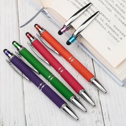 Retractable Ballpoint Pen With Stylus Tip Metal Clip Soft Spray Paint Grip 0.7 Bullet Point Office School Writing Gift Pen