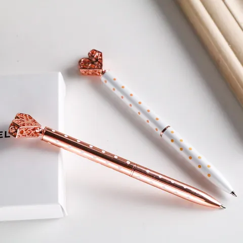 Creative Metal Hollow Heart Ballpoint Pen For Office Student School Writing Ins Style Polka Dot Twist Stationery Gift Pen