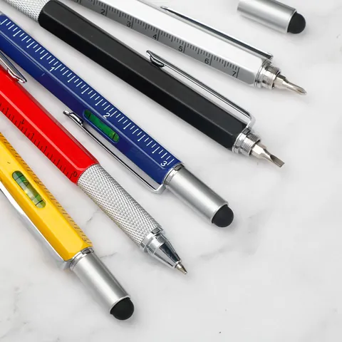 Multifunctional Tool Ballpoint Pen With Ruler Level Stylus Phillips Flathead Screwdriver Metal Hexagonal Body Pens For Office Writing Supplies