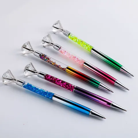 Elegant Metal Big Diamond Quicksand Ballpoint Pen With Sparkling Glitter Liquid Design For Office School Business Gift Writing Stationery