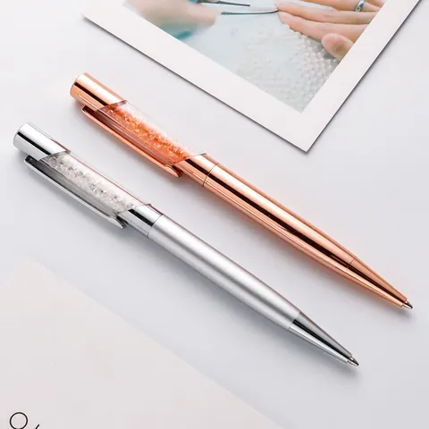 Metal Crystal Rhinestone Ballpoint Pen Elegant Slanted Edge Writing Pen For Office Business Wedding Gift Stationery Supplies