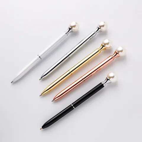 Elegant Metal Ballpoint Pen With Large Artificial Pearl Decoration Twist Action Writing Pen Business Office School Supplies