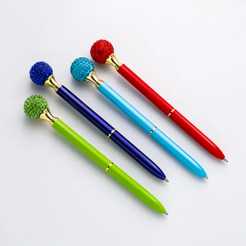 Creative Metal Ballpoint Pen With Rhinestone Crystal Ball Twist Action Rotating Writing Pen Office School Stationery Gift