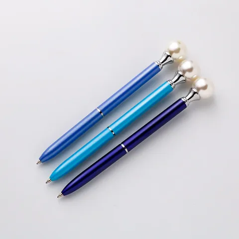 Elegant Metal Ballpoint Pen With Large Artificial Pearl Decoration Twist Action Writing Pen Business Office School Supplies
