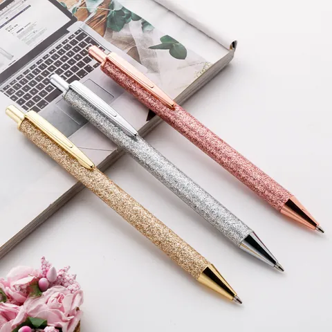 Retractable Metal Ballpoint Pen Creative Glitter Mermaid Scale Gradient Black Ink Pen For Office School Supplies Stationery Gift