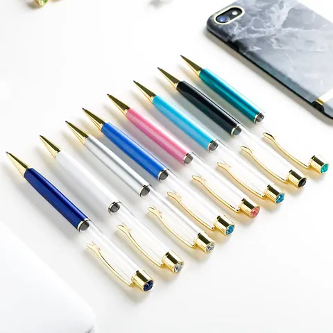 DIY Empty Tube Metal Ballpoint Pen With Rhinestone Top Twist Mechanism Bullet Tip For Business Student Writing Gift