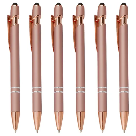 Bolígrafo Retráctil de Aleación de Aluminio Oro Rosa Con Punta de Estilete Para Pantallas Táctiles Tinta Negra Escritura Negocios Oficina Escuela