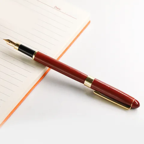 Rosewood Business Fountain Pen Gold Metal Trim Iridium Fine Nib 0.5mm Wood Texture Executive Office Signature Gift Pen
