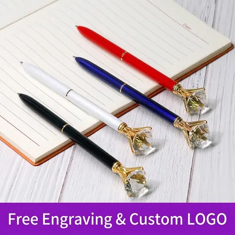 Creative Large Diamond Metal Ballpoint Pen Luxury Crystal Top Rotation Writing Tool For Business Wedding Stationery Gift