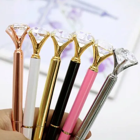 Creative Large Diamond Metal Ballpoint Pen Luxury Crystal Top Rotation Writing Tool For Business Wedding Stationery Gift