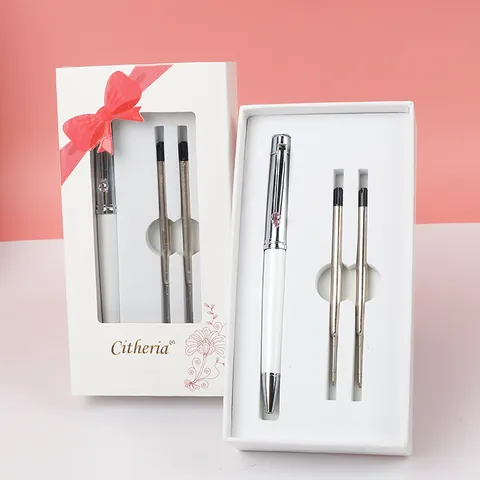 Elegant Metal Ballpoint Pen With Rhinestone Decoration Luxury Rotating Floral Pattern Writing Pen For Women Office School Gift