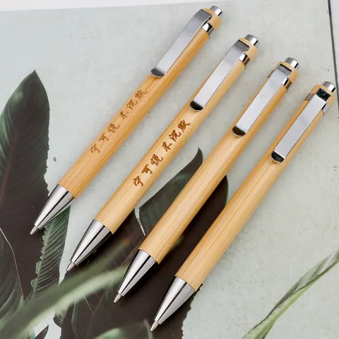 Bolígrafo Retráctil de Bambú Vintage Con Clip de Metal Tinta Negra Ecológica Para Oficina Escuela Negocios Regalo