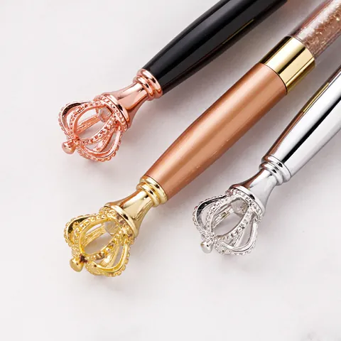 Luxury Metal Crown Ballpoint Pen With Sparkling Rhinestone Filling Creative Stationery Writing Pen For Office School Gift