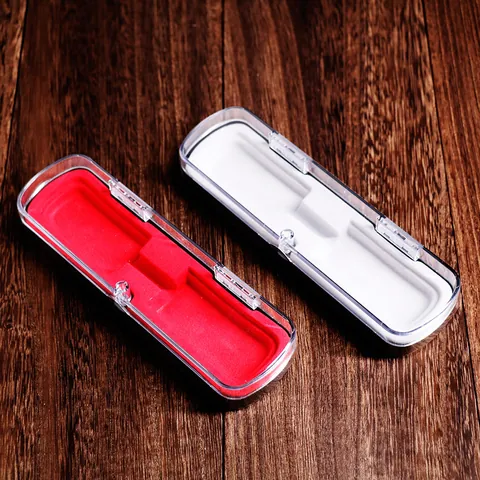 Caja de Regalo para Bolígrafo Individual Minimalista Con Tapa Magnética Transparente y Forro de Terciopelo Estuche de Papelería de Oficina Lujo Rojo Gris