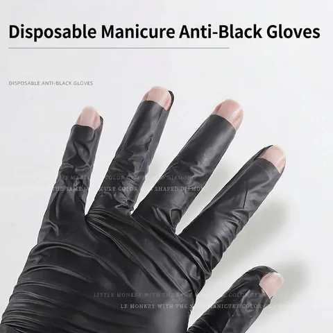 Guanti Protettivi per Nail Art Neri Monouso Schermatura UV Altamente Elastici Senza Polvere Guanti in Plastica per Protezione Mani Manicure