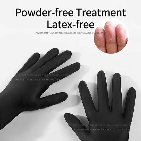 Guanti Protettivi per Nail Art Neri Monouso Schermatura UV Altamente Elastici Senza Polvere Guanti in Plastica per Protezione Mani Manicure