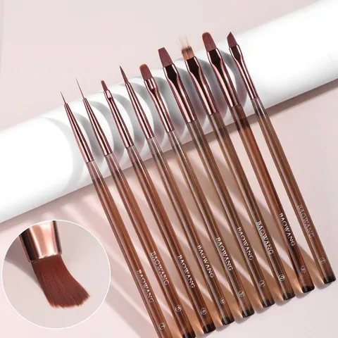 Japanese Style Nail Art Brush Set Professional UV Gel Liner Smudge Painting Manicure Tools Amber Acrylic Handle Brush Set