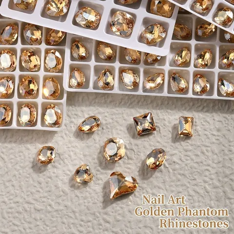 Strass à Ongles en Cristal K9 Champagne Dos Pointu Multi-Facetté Cœur Goutte d'Eau Gemmes en Verre de Cristal pour Manucure DIY Décoration Nail Art