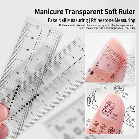 Règle Souple en PVC Transparent pour Mesure d'Ongles Flexible Échelle Précise pour Outil de Guide de Diamètre de Strass