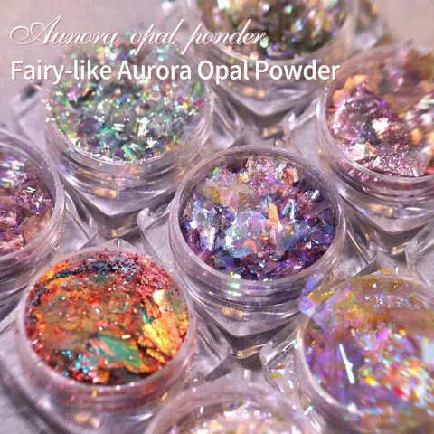 Aurora Opal Nail Powder Iridescent Chrome Sequins Super Flash Ultra Thin Aurora Pigment For Summer Nail Art DIY Decoration