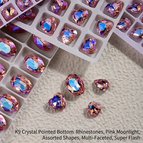 Roze Maanlicht K9 Kristallen Nagels Rijnstenen Puntige Achterkant DIY Manicure Decoratie Hart Druppel Ovaal Edelstenen