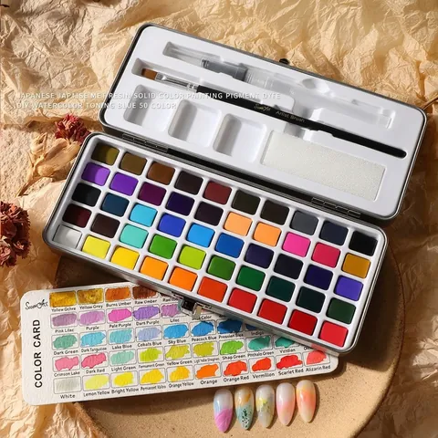 Professional Japanese Style Solid Watercolor Nail Art Set Pearlescent Smudge Gradient Painting Pigment Pigment With Brushes For DIY Decoration