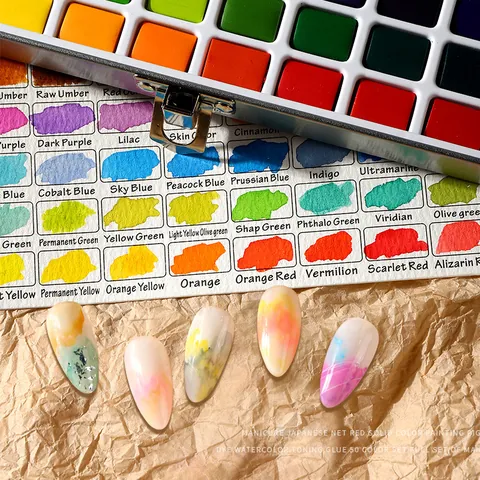 Professional Japanese Style Solid Watercolor Nail Art Set Pearlescent Smudge Gradient Painting Pigment Pigment With Brushes For DIY Decoration