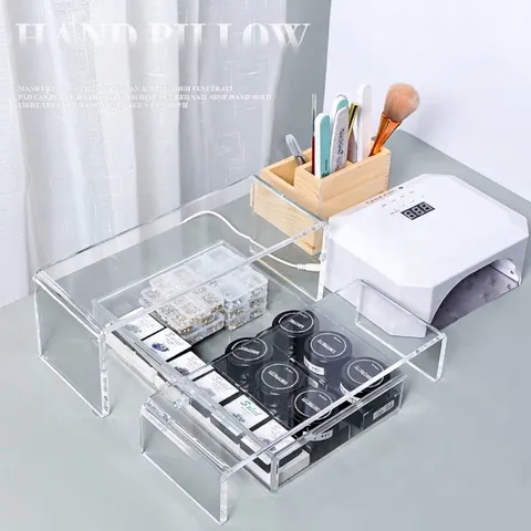 Professional Acrylic Nail Arm Rest Transparent Hand Pillow Support Over Nail Lamp Aurora Wave Pattern Manicure Bench Stand