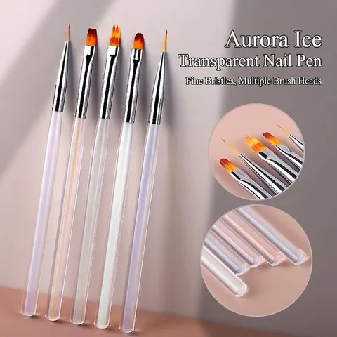 Professional Aurora Transparent Nail Art Pen Iridescent Acrylic Handle Liner Painting Brush For Gradient Ombre Manicure Tool