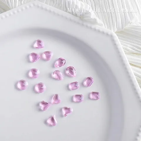 Rhinestones pour Nail Art en Cristal Cœur Goutte d'Eau Rose Transparent Cœur de Pêche Asymétrique Décorations de Manucure pour Femmes Bijoux