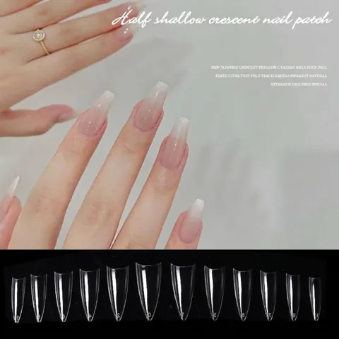 Hochwertige Japanische Stil Halbmond C-Kurve Semi-Patch Falsche Nagelspitzen Ultradünne Spurenlose Transparente Nagelverlängerungen Damen Maniküre Kunst