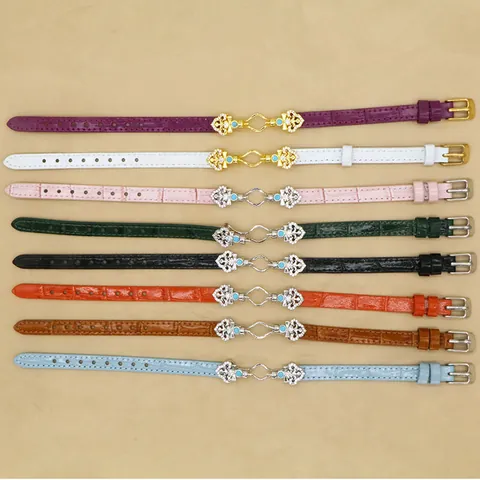Damen Vintage Lederarmband 18K Vergoldetes Kupfer Strass Eingelegt Uhrenanschluss Verschluss Böhmischer DIY Schmuck