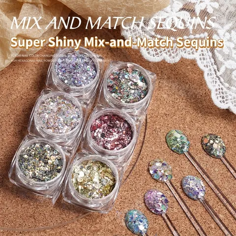 Laser Hexagon Nail Sequins Glitter Powder Iridescent Gold Foil For DIY Nail Art Decoration Minimalist Manicure Accessories